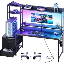 Amazon | AODK ゲーミングデスク パソコンデスク コンセント&LED付き